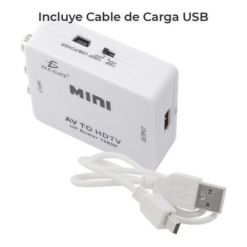 Adaptador RCA2HDMI de 2 RCA (AV), USB (solo corriente) hembras a 1 HDMI hembra Ele-Gate CON.24 blanco