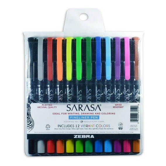 Set De 12 Colores Zebra Sarasa Porous Fineliner Tiralineas