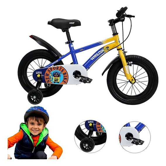 Bicicleta Infantil Niños R-12 Deportiva Ruedas Entrenamiento Color Azul Tamaño del cuadro 12