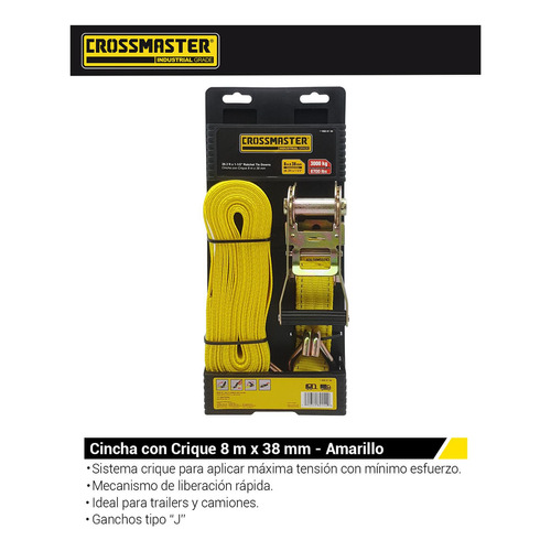 Cincha Cinta Con Crique 8m X 38mm 3000kg Crossmaster 9980154 Color Amarillo