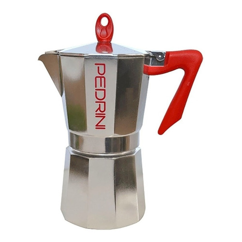 Cafetera Pedrini Kaffettiera 9 Pocillos manual aluminio y roja italiana