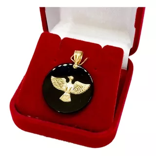 Pingente Pedra Onix Divino Espirito Santo De Ouro 18k