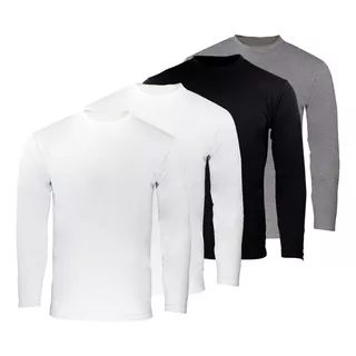 Pack X 4 Remera Basica Hombre Manga Larga Lisa 100% Algodon