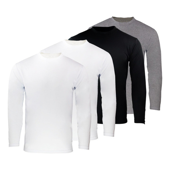 Pack X 4 Remera Basica Hombre Manga Larga Lisa 100% Algodon