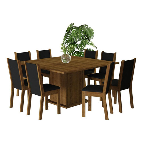 Mesa de Comedor con 8 Sillas Marisa Madesa Color Rústico/Negro