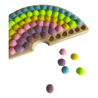Brinquedo De Madeira Educativo Arco-íris De Pompons Pastel