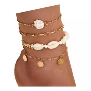 Tobilleras Pack 4 Pulsera De Pie La Playa Elegante Bohemia