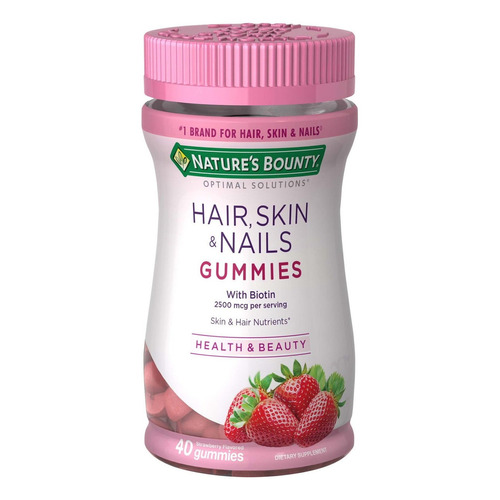 Suplemento en gomitas Nature's Bounty  Hair, Skin & Nails carbohidratos sabor fresa en pote 40 un