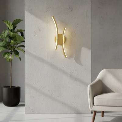 Aplique Moderno Led Arc Doble Curva Dorado Luz Desing Dorado