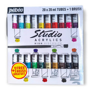 Set 20 Acrilicos 20ml Studio Pebeo + Pincel