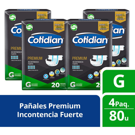 Pack 4 Pañales Adulto Cotidian Premium 20 Un Talla G