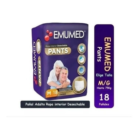 Pañales Para Adultos Emumed Pants Tallas M G 18 Unidades