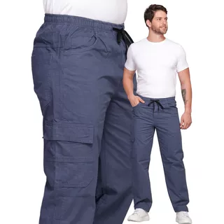 Calça Masculina Cargo Larga Jeans Uniforme Casual Sarja 