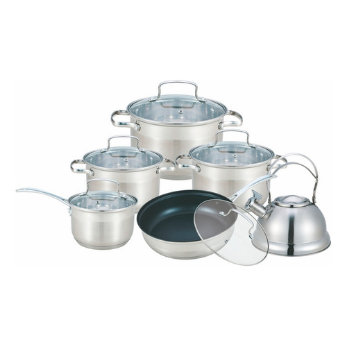 Bateria De Cocina Godiva Cuori 12 Piezas Acero Inox. - Fama Color Gris