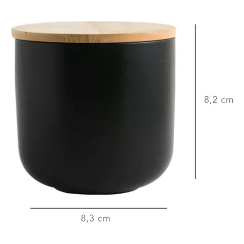 Contenedor De Cerámica Hermético Tapa Madera S Negro Simplit