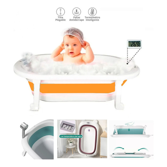 Bañera Bañadera Bebe Plegable Portatil C/ Termometro Y Tapon