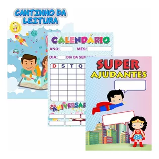 Kit 3 Banner Educativo Ajudantes, Calendário E Leitura