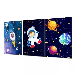 Quadrinhos Decorativos Astronauta Céu Estrelas Planeta 20x28