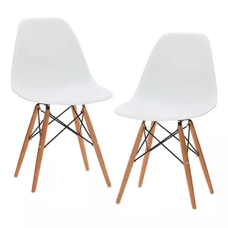 Set X2 Silla Comedor Eames Living Diseño Moderno Madera Color De La Estructura De La Silla Blanco