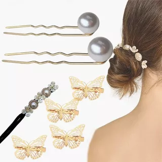 Scrunchies De Perlas Pinzas Mariposa Tiara Elegante Diademas
