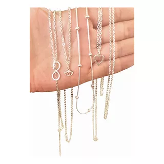 Kit Lote 5 Collares Cadenas Acero Blanco X Mayor