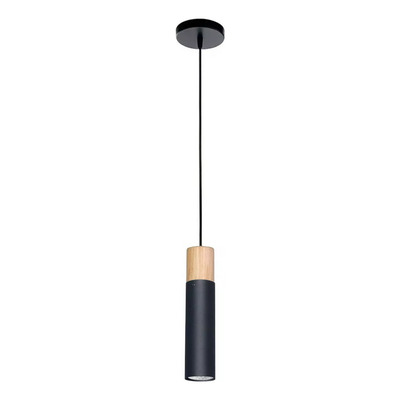 Lampara Colgante 1 Luz Tubo 28cm Negro Madera Apto Led Vig
