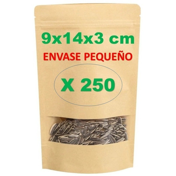 250 Bolsas Papel Kraft 9x14x3cm Cierre Hermético Frutos Sec