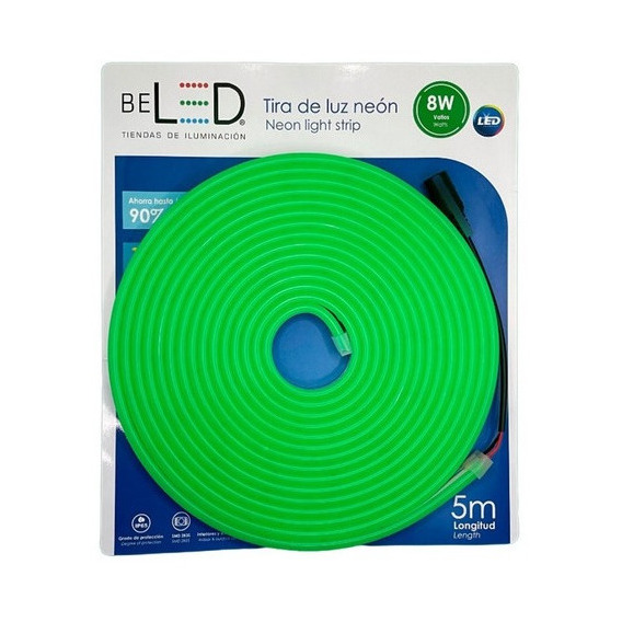 Tira Led Neon Flex 5m 12v Con Fuente 12v 3a Decorativa Color de la luz Verde