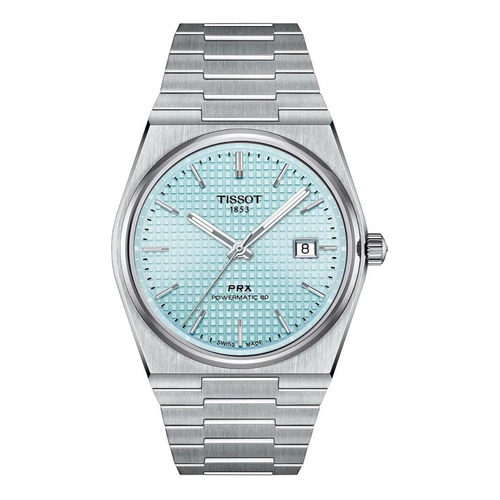 Reloj Tissot Prx Ice Blue para hombre T137.407.11.351.00 Color de correa plateado Color de bisel plateado Color de fondo azul claro