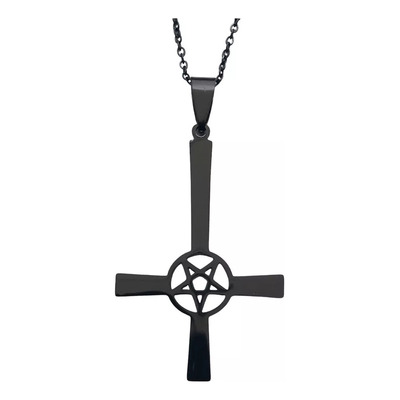 Collar Dije Cruz Invertida Pentagrama Satánica Negra Gótica Cabra De Mendes Con Sello De Baphomet De La Iglesia De Satanás Anticristo