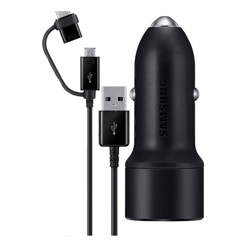 Cargador De Auto Samsung Dual 15w+15w / Cable Micro Y Tipo C Color Negro