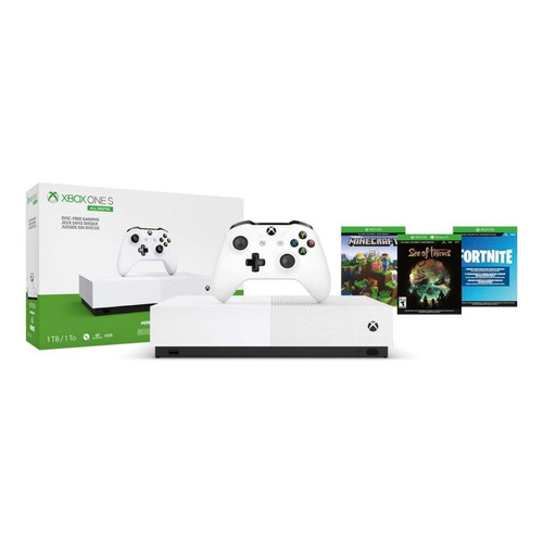 Microsoft Xbox One S 1TB All-Digital Edition: Minecraft/Sea of Thieves/Fortnite Battle Royale color  blanco