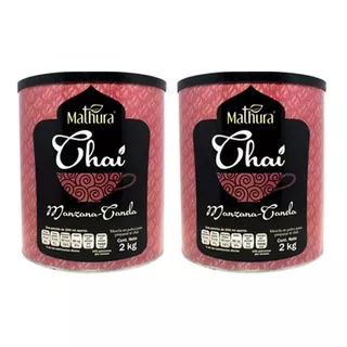 2 Latas De Te Chai Sabor Manzanacanela De 2kg Marca Mathura