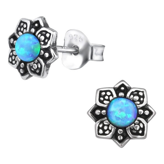 Aros Pequeños Flores De Ópalo Turquesa   Plata 925