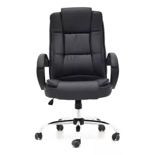 Silla De Oficina Ergonomica Presidencial Monterrey Giratoria Reclinable Marca Silleti Sistema Baculante Cuero Sintetico Alta Calidad Color Negro