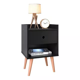 Mesa De Cabeceira Retrô Decore 1 Gaveta - Preto - Rpm Móveis Acabamento Fosco