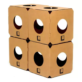 Brinquedo Labirinto Caixa Cubo Box Kit Com 04 Gato Moderno Cor Marrom