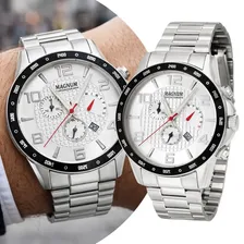 Relógio Masculino Magnum Cronógrafo Ma35191q - Prata Cor do bisel Preto Cor do fundo Branco