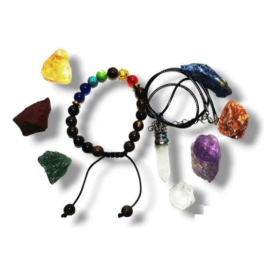 Kit Piedra Curativa Reiki 7 Chakras,collar,pulsera Meditació