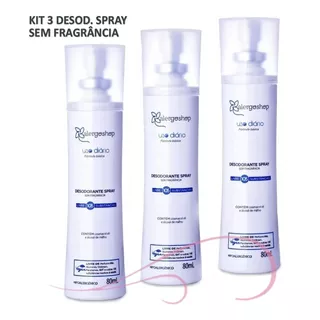 Kit 03 Desodorantes Hipoalergênico Spray Sem Fragrância