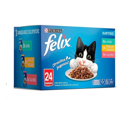 Alimento Felix Trocitos Jugosos Para Gato Adulto En Sobre De 85g