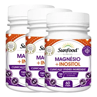 Suplemento Capsula Sunfood Magnesio Inositol 3 Potes 60unid Sabor Sem Sabor