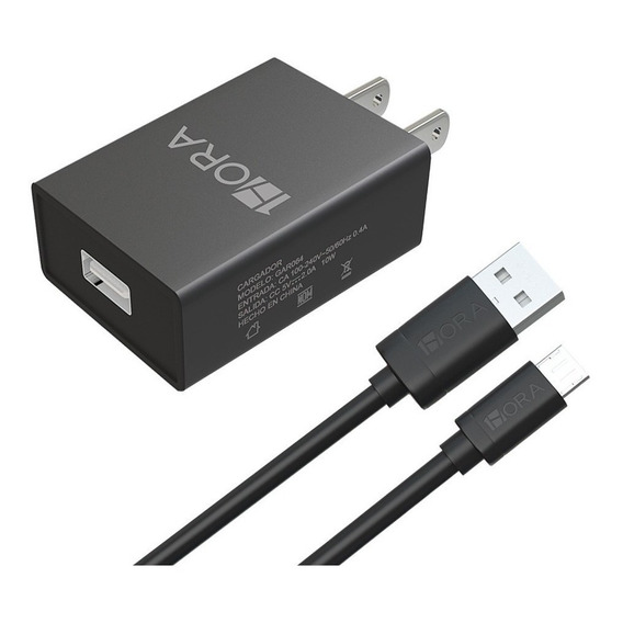 Cargador USB con cable Micro-USB Cargador Universal Carga Rápida Compatible Con Samsung Motorola Oppo 1Hora GAR064 negro