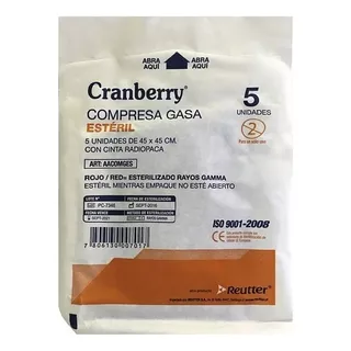 Compresa De Gasa Estéril 45x45cm Envase De 5 Un. Cranberry 