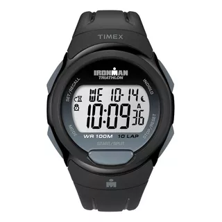 Relógio Timex Ironman Triathlon Unissex 75k608 Correia Preto Bisel Preto Fundo Prateado