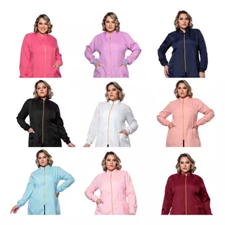 Jaleco Feminino Plus Size Gola Padre Zíper Várias Cores Full