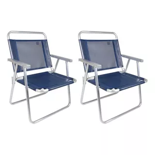 Cadeiras Reforçadas Praia Piscina Alumínio 140kg 2 Peças Mor Cor Azul
