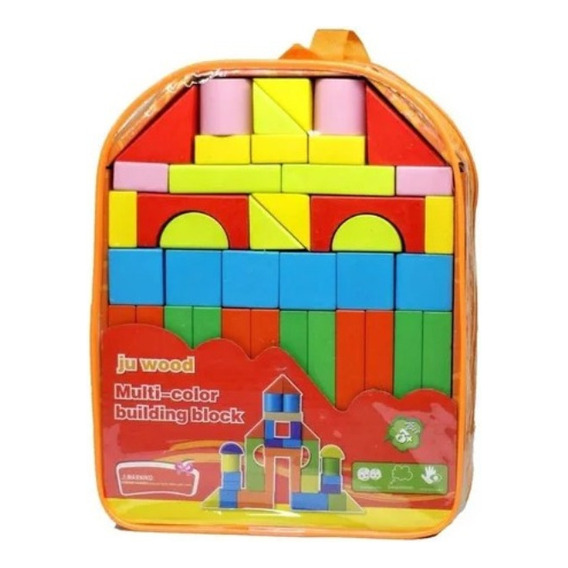 Mochila Bloques Madera Figuras Geometricas Montessori 35 Pzs