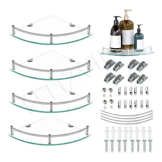 Repisas Esquineras De Vidrio P/baño 4 Pisos Cristal Templano