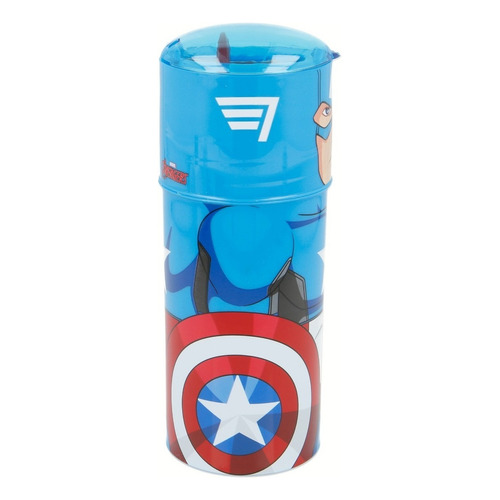 Vaso Figura Con Tapa Capitan America Color Azul